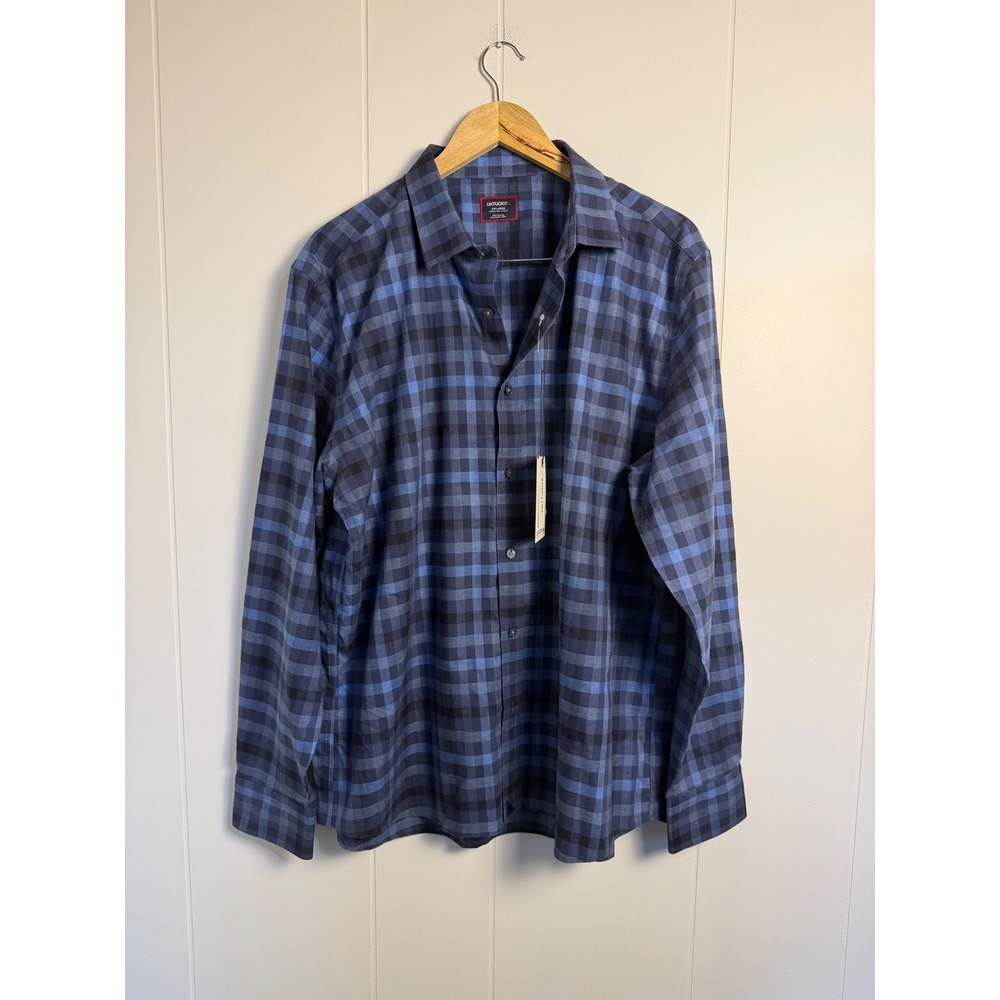 UNTUCKit Button Down Shirt XXL Blue Plaid Walton Wrinkle Free Slim Fit NWT